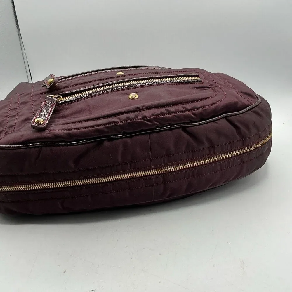 Tod’s Pashmy Burgundy Nylon Patent Leather Hobo Shoulder Bag Gold Hardware